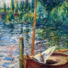 Kalenderblatt mit September 2027 und Wochenbeginn an einem Sonntag. Impressionistisches Gemälde eines Bootes auf einem See.