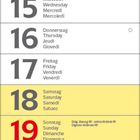 Kalender mit Wochenende in Gelb und Sonntagen in Rot. Unten steht "9 2027". Wochenzahlen in Grau.