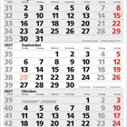 Kalender für August bis Oktober 2027, zeigt Wochen- und Tagesnummern. Wichtige Tage in Rot: 15. August, 20. September.