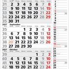 Kalender der Monate August, September, Oktober 2027. Tage sind aufgelistet, Wochenenden in Rot. Rechts sind Notizen möglich.