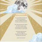 Text: "MONDNACHT" und ein Gedicht von Joseph von Eichendorff. Illustration mit Mond, Wolken und strahlenden goldenen Linien.