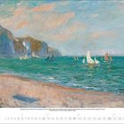 Eine Küstenszene mit Segelbooten, Klippen und bewegtem Meer unter einem teils wolkigen Himmel. Ein Kalenderblatt für September.