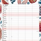 Kalenderblatt für September 2027. Verziert mit roten und blauen Blumen in Aquarell.