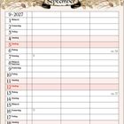 Text: "Sonnenblumen leuchten weit, beenden bald die Sommerzeit." Kalenderblatt für September 2027, Bild: Sonnenblumenfeld.