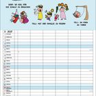 "TOLL UND DOOF" Illustration: Figuren zeigen Szenen wie Spielen am Laptop (doof) und im Park (toll). Darunter Kalender.