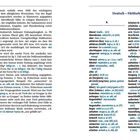 Seiten eines Deutsch-Färöisch Wörterbuchs. Links Erklärungen zur Grammatik, rechts Wortliste mit Übersetzungen unter "A".