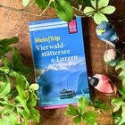„Zauberblick vom Pilatus“ oben, „MeinTrip Vierwaldstättersee & Luzern“ auf blauem Buchcover, umgeben von grünen Pflanzen.