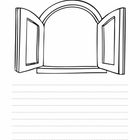 Text: "Das Fenster zum Hof", "Kopiervorlage". Illustration von einem offenen Fenster; unten sind beschreibbare Zeilen.