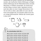 Textinhalte beschreiben eine Mission gegen Doktor Käferauge. Zeichnungen zeigen geometrische Formen zur Lösungsauswahl.
