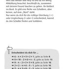 Texte: Anleitung für Entscheidungen basierend auf Gleichungen.  
Einleitung: Beschreibung eines heißen Tages und des Vorhabens zu tauchen.  
Design: Schilderikone, Zahlenrätsel, Seitenzahlen.