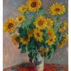 Monatskalender unten, September 2024. Gemälde: Sonnengelbe Sonnenblumen in einer Vase mit grünen Blättern.