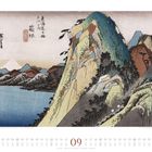 Illustration mit chinesischen Zeichen oben links, bergige Landschaft und See, darunter Kalender mit September hervorgehoben.