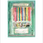 Text: Zahlen von 1 bis 30 in Reihen. Illustration: Bunte vertikale Streifen in einem grünen Rahmen.