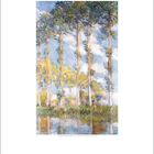 Gemälde von Claude Monet mit hohen Bäumen am Wasser. Unten ist ein Kalender für September.