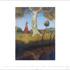 Text: „9“, Zahlenreihe unten. Illustration eines sonnigen Tages: Frau mit Hut, Baum, Kühe, blauer Himmel, Teichspiegelung.