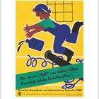 Text: "Das ist ein ‚Fall‘ von vielen Fällen. Beseitigt solche Unfallquellen! Monat des Gesundheits- und Arbeitsschutzes, September 1960." Illustration: Eine Person stolpert über ein Kabel.
