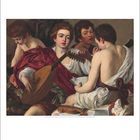 "Merisi da Caravaggio (1571-1610), Die Musiker, um 1595." Junge Männer musizieren mit Laute und Blättern in warmer Atmosphäre.