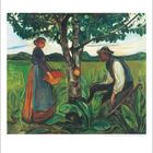 Text: "9"; Gemälde mit einem weiblichen und einem männlichen Bauernpaar unter einem Baum.