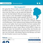 "Wer ist gesucht?" beschreibt eine Musikerin mit Hits wie "Hot Stuff". Datum ist der 12. Februar, Freitag. Silhouette einer Frau rechts.