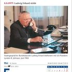 "5.5.1977: Ludwig Erhard stirbt. Staatsgespräche: Erhard telefoniert mit US-Präsident Johnson, Juni 1965. 5. Mai, Mittwoch."