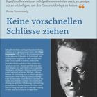 "Keine vorschnellen Schlüsse ziehen." Zitat von Franz Rosenzweig. Bild zeigt eine historische Porträtfotografie rechts.