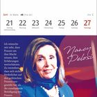 Kalenderwoche 25, Juni: Montag 21-27. Zitat: "Ich wünsche mir sehr, dass Frauen um ihre Macht wissen..." Illustration einer Frau.