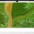 „Und unter dem Wasser liegt das Grün, als fließe es durch einen Wald.“ Luftaufnahme von grünem und sandigem Gebiet. September.