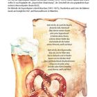 Text der Bayernhymne mit Infos zu Michael Öchsner. Illustration: Bierkrug, Brezel.