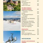 Inhalte wie Kirchen, Orte und Seitenzahlen, daneben Bilder von Landschaften und Skulpturen.