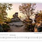 Kalenderblatt September; 20.09. Weltkindertag; Sonnenuntergang auf dem Papststein; felsiger Pfad mit Bäumen.