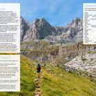 Text bietet eine Wegbeschreibung und Glossar albanischer Ortsbegriffe. Hintergrund: Wandermotiv mit Bergen und Wanderer.
