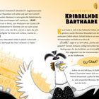 ZWEITES KAPITEL KRIBBELNDE BARTHAARE. Illustration einer musizierenden Henne mit Noten und Münzen. Monsieur Mausebart ist unterwegs.