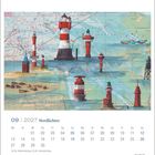 "09 | 2027 Nordlichter" – Kalenderseite mit Leuchttürmen auf einer Seekarte. Unten Monatskalender für September.