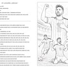 "10 Lionel Messi. Geburtstage: 24. Juni 1987. Vereine: FC Barcelona, Paris Saint-Germain. Erfolge: FIFA-Weltmeister 2022." 

Illustration: Messi im Stadion, triumphierend, Argentiniens Trikot.