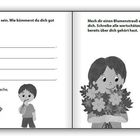 ADHS kann herausfordernd sein. Ergänze die Sätze.  
Illustration: Ein Kind mit Blumenstrauß.