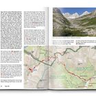 Links Timerichtung weglos. Rechts Bild mit Zelt in Berglandschaft. Darunter Karte mit markiertem Wanderweg.