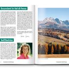 Texts: "Escursioni in Val di Fassa", "Sull’Autrice", "L’Alpe di Siusi in autunno". Bild zeigt eine herbstliche Berglandschaft.