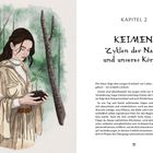 Kapitel 2: Keimen. Zyklen der Natur und unseres Körpers. Illustration: Frau mit Pflanze im Wald.