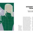 **Paradise Kiss 1**  
Links: Illustration einer stilisierten Person in Grün.  
Rechts: Text über internationale Modetrends. 