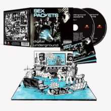 Der Text „SEX PACKETS digital underground“ steht auf einem CD-Cover. Eine Illustration zeigt Musiker in einem Studio.