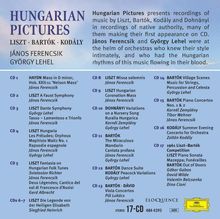 "Hungarian Pictures" oben. Werke von Liszt, Bartók, Kodály. Interpreten: János Ferencsik, György Lehel. 17 CDs gelistet. Eloquent-Logo.