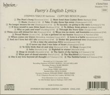 Hubert Parry (1848-1918): Lieder, CD