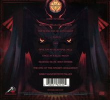 Texte: Dare to Rebel, Woven Spells of a Demon, The Blind Eye of Antichrist. Illustration eines finsteren Gesichts.