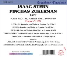 Isaac Stern &amp; Pinchas Zukerman - Live Joint Recital, Massey Hall Toronto 1976, CD