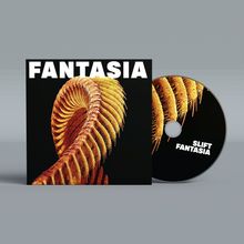 Text "FANTASIA" oben, "SLIFT FANTASIA" auf CD. Illustration einer spiralförmigen, goldgelben Struktur.