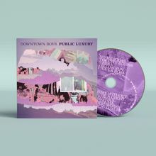 Cover mit der Aufschrift "DOWNTOWN BOYS PUBLIC LUXURY". Lila CD mit Titelliste. Abstrakte Collage aus rosa und lila Tönen.