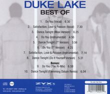 DUKE LAKE BEST OF. 10 Titel, inklusive "Do You (Vocal)" und "Dance Tonight". Hellblauer Hintergrund, Schatten von zwei Personen.