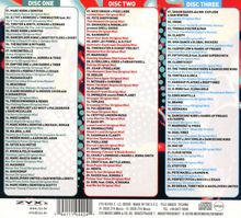 Drei Disc-Titellisten mit zahlreichen Songs und Künstlern. Disc eins hat 26 Songs, Disc zwei hat 20 Songs, Disc drei hat 26 Songs.