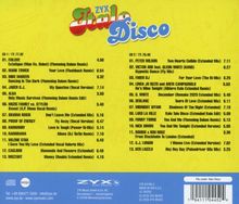"ZYX Italo Disco" in buntem Logo, gelber Hintergrund, Trackliste mit Zeiten.