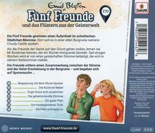 „Fünf Freunde und das Flüstern aus der Geisterwelt“ steht oben. Zwei Kinder schauen nachdenklich. Unten eine Liste.